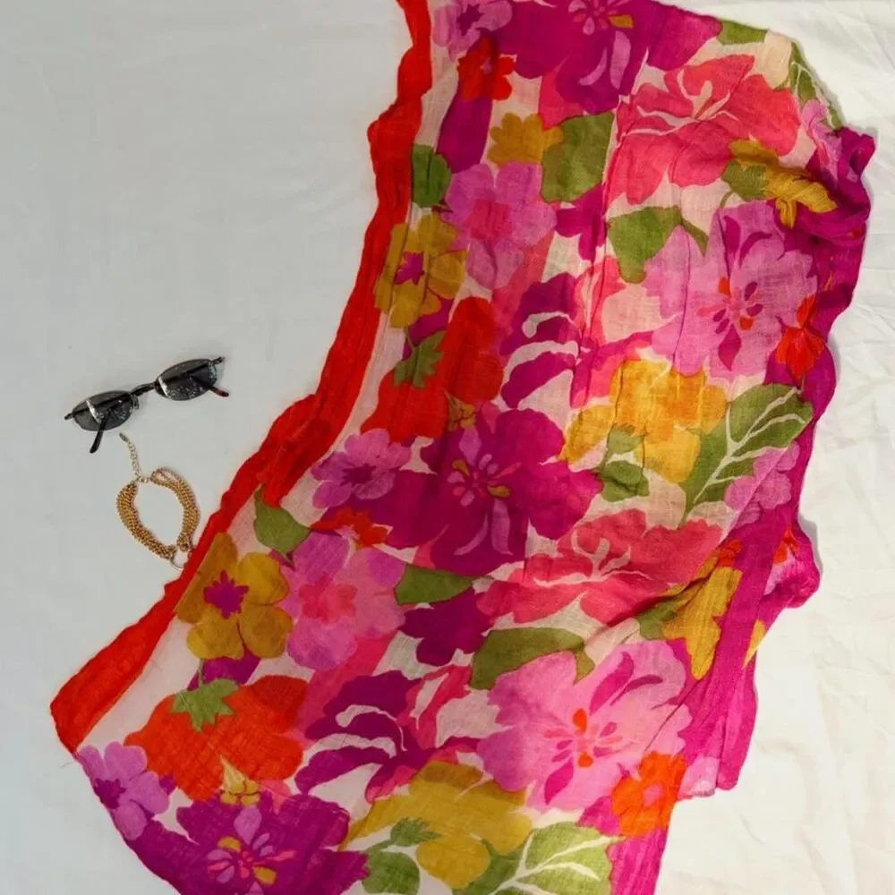 Tropical multicolor floral print lightweight scarf